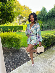 "Cheeky Muse" Plunge Watercolor Romper