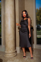 "Layla" Cowl Satin Midi Slip Dress