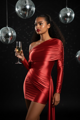 "Deja Vu" One Shoulder Ruched Mini Dress (Red)