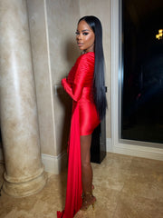 "Deja Vu" One Shoulder Ruched Mini Dress (Red)