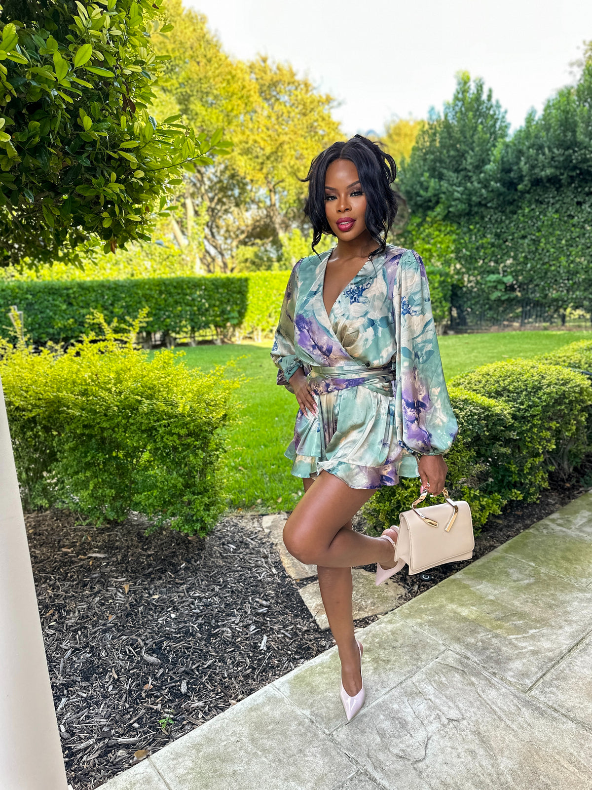 "Cheeky Muse" Plunge Watercolor Romper